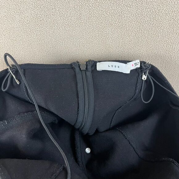 Lush Womens Dress SM Denim Bodycon Mini Roses Floral Spaghetti Strap Stretch Y2K - Picture 6 of 8